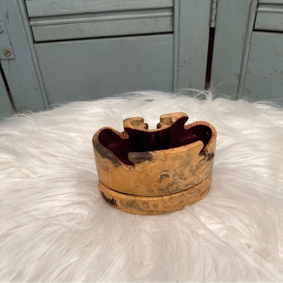 Vintage Other - Vintage Richard Rothbard Signed Raw Burlwood Puzzle Box Felt Lined Incomplete